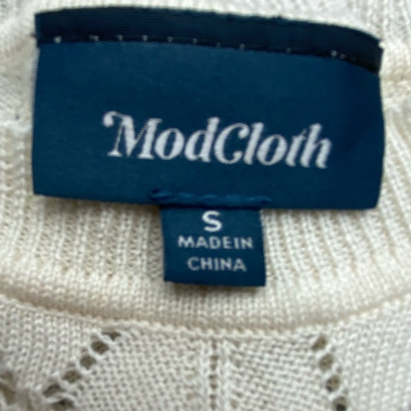 ModCloth Women Looking Lively Geometric Pattern Sweater Size S Ivory - Picture 5 of 13